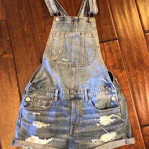 AE Distressed Jean bib overalls